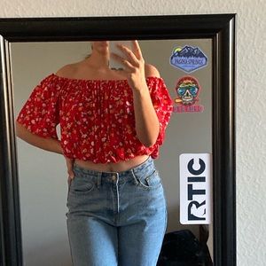Off shoulder red top